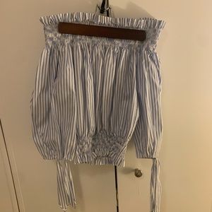 Blue White Off the Shoulder Top